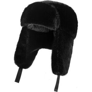 Unisex Black Trapper Hat with Ear Flaps Winter Russian Style Windproof